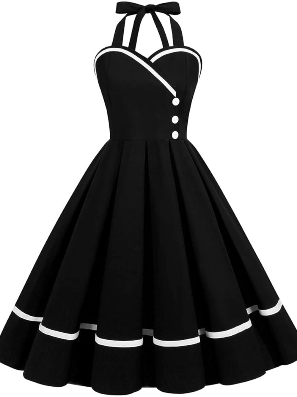 Amazon Black Halter Swing Dress with White Trim